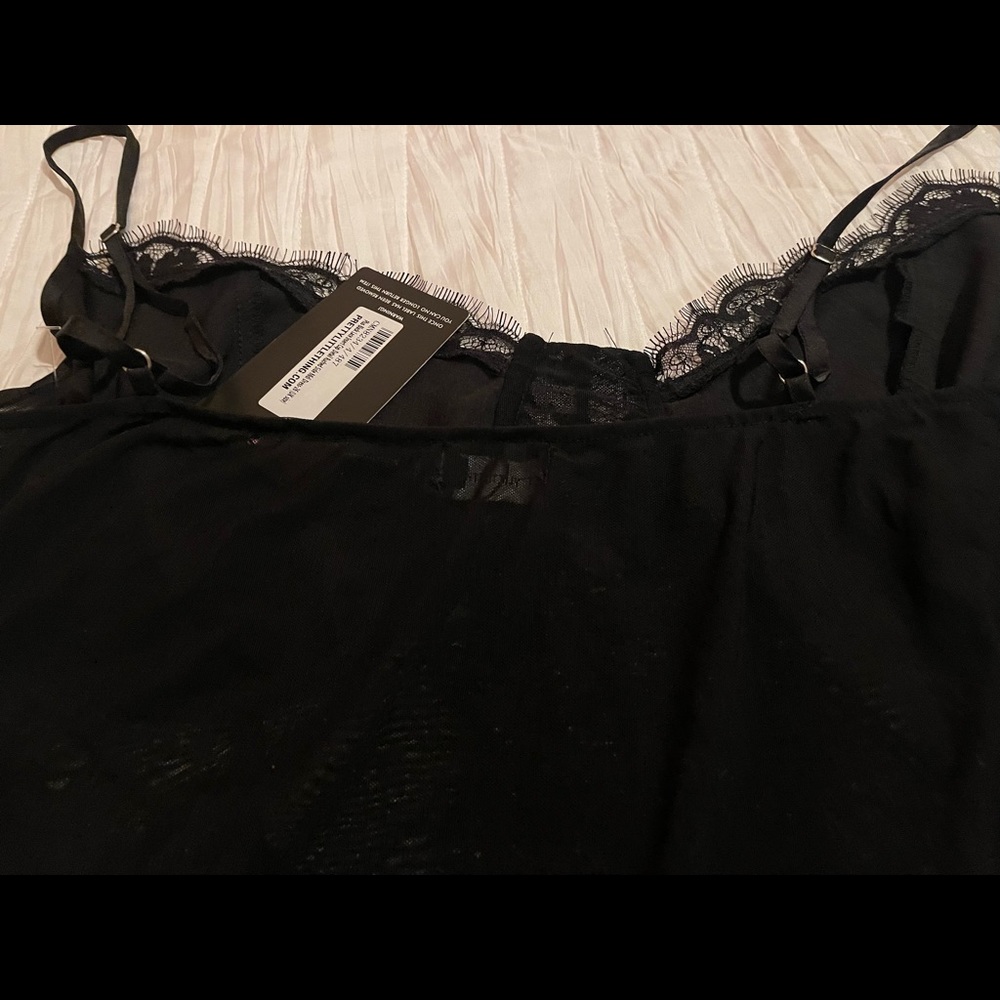 Pretty Little Thing Sz 3X Black Lace Insert Cup Detail Ruched Side Midi Dress